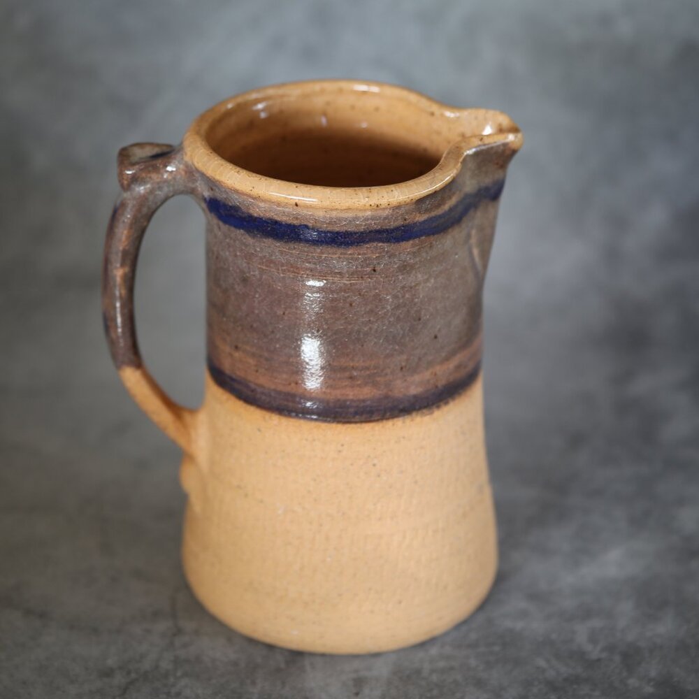 7.5" Blue and Brown Studio Artist Signed Pitcher Handmade